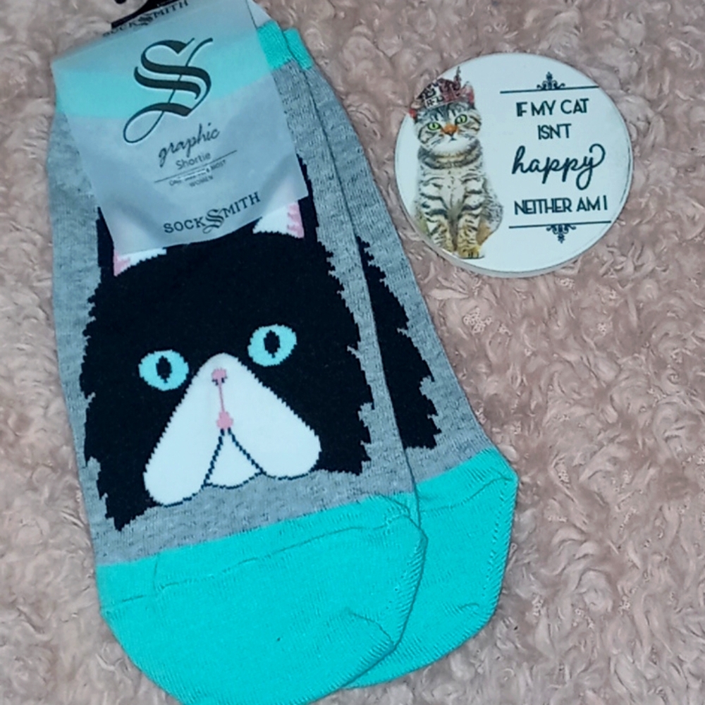 🐈1 Pair of cat socks & Cat (car) coaster BNWT